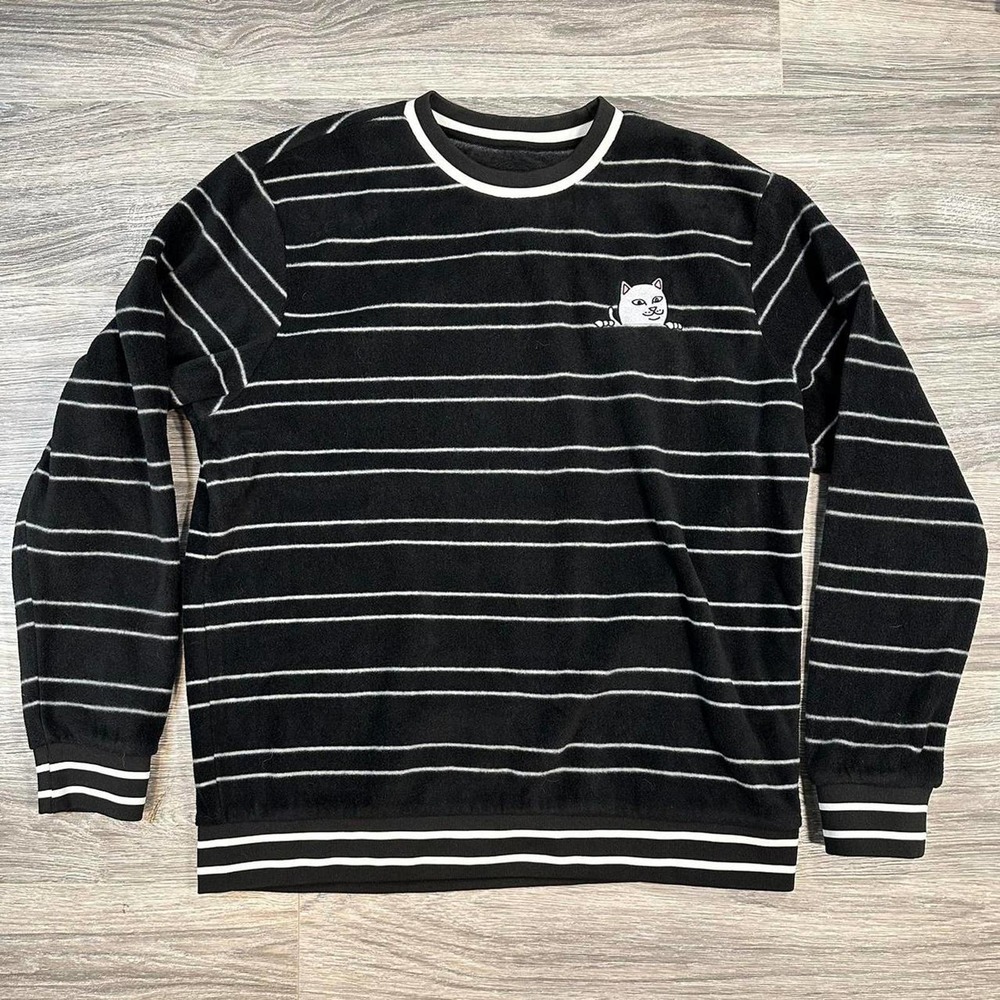 Rip N Dip Black and White Striped Sweatered Embroidered Cat Logo Men's XL